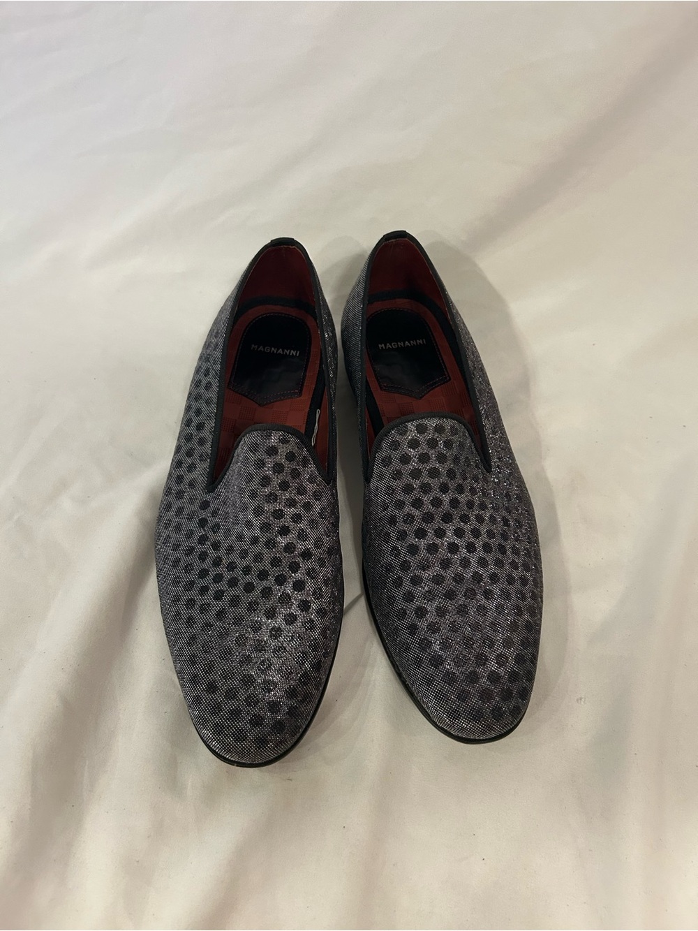 Magnanni Men’s Polka Dot‎ Silver Smoking Loafers Sz 9